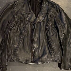 Men's Black Leather Bomber Jacket - Classic Motorcycle-Inspired Style